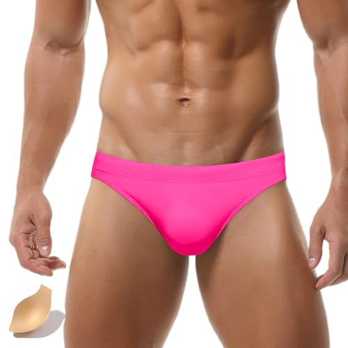AIEOE Herren Bikini Badeslip mit Pad für Sommer Schwimmen Bademode Neonrosa Herstllergröße XL/EU Größe L von AIEOE