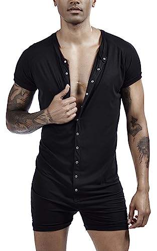 AIEOE Herren Body Bodysuit Kurzarm Einteiler Overall Strampler mit Knöpfen Weich Stretch Bequem Unterhemd Männer Casual Jumpsuit - L von AIEOE