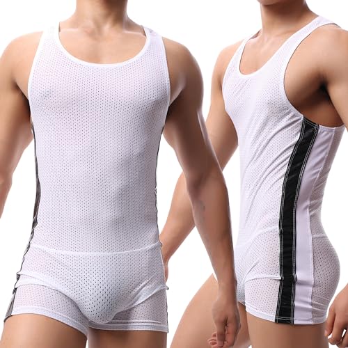 AIEOE Herren Body Sport Einteiler Overall Boxer Strampler Ärmellos Bodysuit Stretch Bequem Jumpsuit Männer Unterhemd Athletic Supporters - XL von AIEOE
