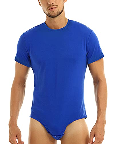 AIEOE Herren Bodysuit Kurzarm Body-Unterhemd mit Druckknöpfe im Schritt Männer Unterwäsche Overall Blau Größe L von AIEOE