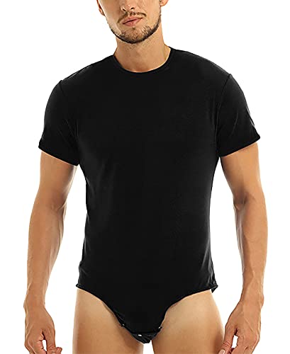 AIEOE Herren Bodysuit Kurzarm Body-Unterhemd mit Druckknöpfe im Schritt Männer Unterwäsche Overall Schwarz Größe L von AIEOE