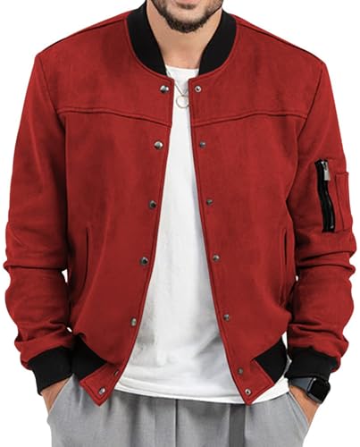 AIEOE Herren Bomberjacke Herbst Winter Vintage Kunst-Wildleder Blouson Jacke Übergangsjacke Collegejacke - 2XL(EU XL) von AIEOE