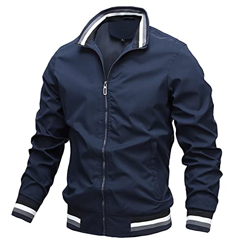 AIEOE Herren Bomberjacke Übergangsjacke Leichte Jacke Casual Mäntel mit Stehkragen Baseball Blouson mit Reißverschlusstaschen - L von AIEOE