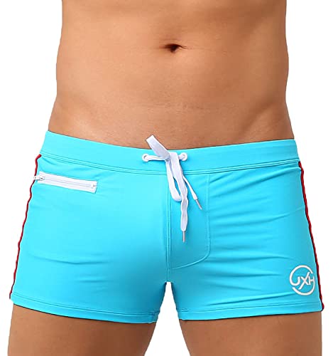 AIEOE Herren Boxer Badehose Eng Kurz Badeshorts Push Up mit Abnehmbares Pad & Kleine Reißverschlusstasche Schnelltrocknend Schwimmhose für Schwimmen Surfen - XL (EU/US L) von AIEOE