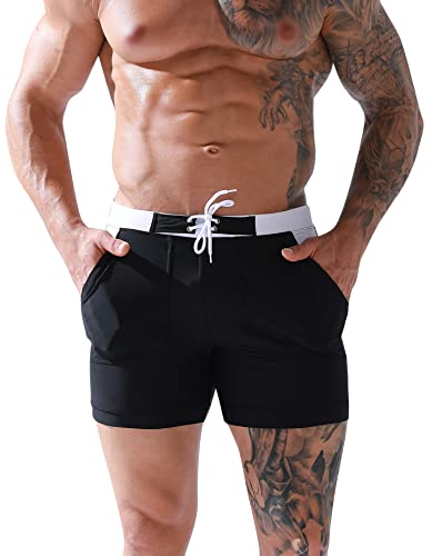 AIEOE Herren Boxer-Badehose mit Taschen Badeshorts Sportlich Körperbetont Schwimmhose Baden Strand Bermuda Shorts Gummibund Enge Boardshorts XL von AIEOE