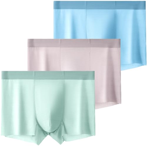 AIEOE Herren Boxershorts Eisseide Dünn Slips 3er Pack Basic Brief Unterhose Nahtlose Atmungsaktiv Panty Schnell Trocknend Boxer Slips EU M (Asie XL) von AIEOE