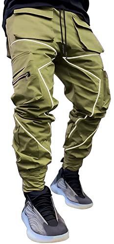 AIEOE Herren Cargo Jogginghose Streetwear Hip Hop Hose Techwear Cargohose mit reflektierenden Streifen Punk Pants Joggger Jogginghose mit Taschen - L von AIEOE