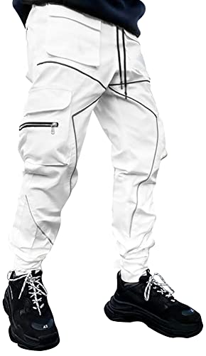 AIEOE Herren Cargo Jogginghose Streetwear Hip Hop Hose Techwear Cargohose mit reflektierenden Streifen Punk Pants Joggger Jogginghose mit Taschen - L von AIEOE