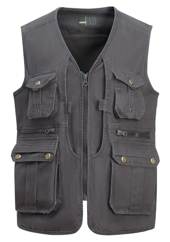 AIEOE Herren Cargo Weste Netzfutter Arbeitsweste Atmungsaktivität Multifunktionsweste mit Vielen Taschen Angelweste EU L (Asie 3XL) von AIEOE