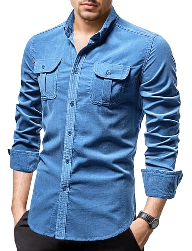 AIEOE Herren Cordhemd Langarm Vintage Herrenhemd Slim Fit Overshirt mit Brusttaschen für Alltag und Freizeit Blau M AIEOE Herren Cordhemd Langarm Vintage Herrenhemd Slim Fit Overshirt mit Brusttaschen für Alltag und Freizeit Blau M von AIEOE