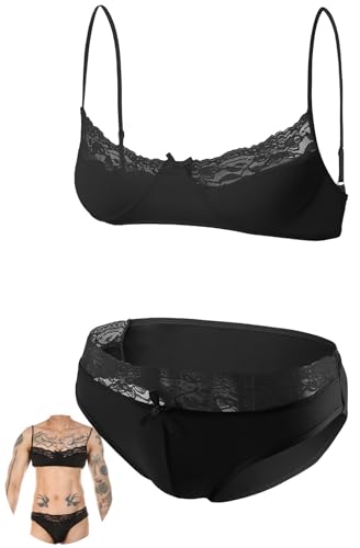 AIEOE Herren Dessous Sets Sissy Lingerie Sets Crossdresser Spitzenslips Bh Sexy Gay Unterwäsche Set Lace Bra und Brief XXL von AIEOE