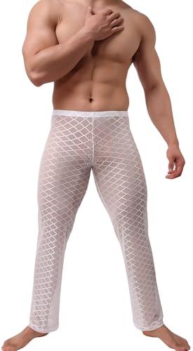 AIEOE Herren Durchsichtig Freizeithosen Mesh Leicht Baggy Hose Elastische Taille Pyjama Hosen Transparent Clubwear Pants XL von AIEOE