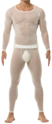 AIEOE Herren EIS Seide Unterhemden Dünne Transparent Schlafanzug Rundhals Fitness Shirts Hose Clubwear EU L von AIEOE