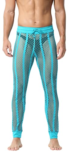 AIEOE Herren Fischnetz Hose Atmungsaktive Netzhose Lange Unterhose Loungehose mit Tunnelzug Türkis Größe XL von AIEOE