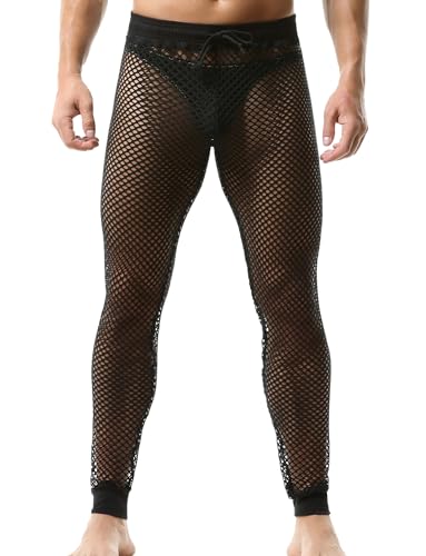 AIEOE Herren Fischnetz Hose Transparent Muskel Fischnetzhose Netz Leggings mit Kordelzug Durchsichtig Lang Jogginghose Atmungsaktiv - L von AIEOE