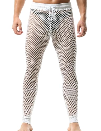 AIEOE Herren Fischnetz Hose Transparent Muskel Fischnetzhose Netz Leggings mit Kordelzug Durchsichtig Lang Jogginghose Atmungsaktiv - M von AIEOE