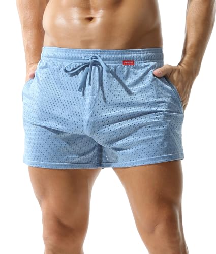 AIEOE Herren Fishnetz Boxershorts Sport Atmungsaktiv Kurze Hose Netz Activewear Shorts mit Taschen Kordelzug XXL von AIEOE