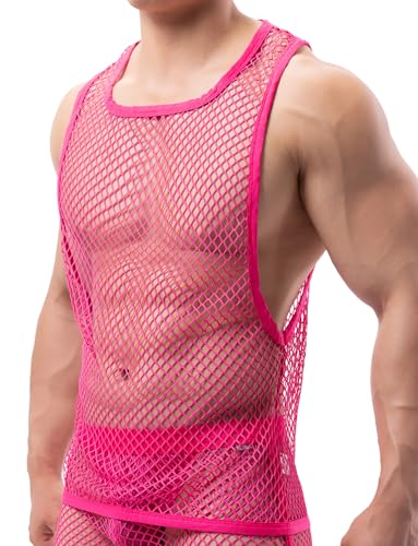 AIEOE Herren Fishnetz Tops Ärmellose Netzshirt Durchsichtiges Dünn Unterhemd Mesh Rundhals T Shirt Clubwear L von AIEOE