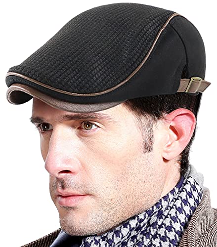 AIEOE Herren Flat Cap Retro Lässig verstellbare Strickmütze Mützen für Herbst/Winter (56-60cm) Style A schwarz von AIEOE