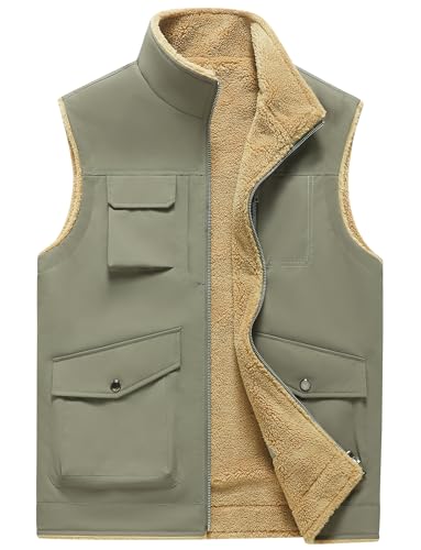 AIEOE Herren Fleece Weste Winter Warm Fleeceweste Outdoor Bodywarmer Herbst Ärmellos Jacke Multi-Taschen Stehkragen - EU XXL (Asie 5XL) von AIEOE