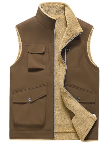 AIEOE Herren Fleeceweste Herbst Winter Warm Fleece Weste Outdoor Bodywarmer Multi-Taschen Stehkragen Ärmellos Jacke - EU XL (Asie 4XL) von AIEOE