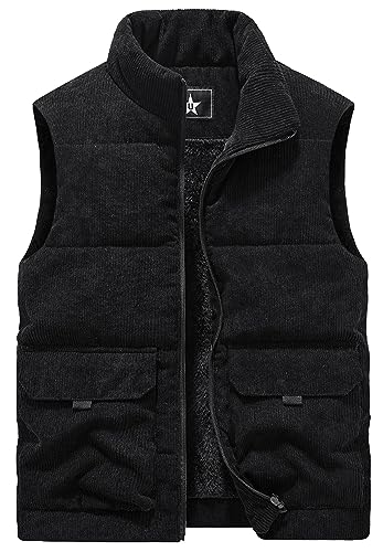 AIEOE Herren Fleeceweste Winter Warm Outdoor Weste Gefüttert Winterweste Fleecefutter Stehkragen Ärmellos Jacke mit Multi Taschen - S von AIEOE