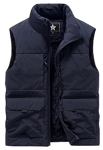 AIEOE Herren Fleeceweste Winter Warm Outdoor Weste Gefüttert Winterweste Fleecefutter Stehkragen Ärmellos Jacke mit Multi Taschen - XL von AIEOE