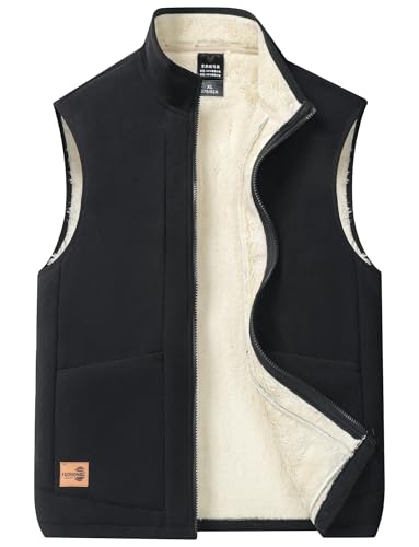 AIEOE Herren Fleeceweste mit Teddyfell Warm Gefüttert Herrenweste Winter Gilet Ärmellose Jacke Schwarz Herstellergröße 5XL/ EU Größe XL von AIEOE