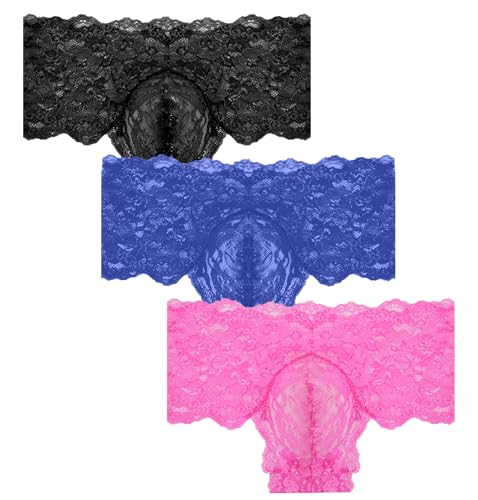 AIEOE Herren Floraler Spitze Unterwäsche Höschen Elastische Dünn T-Hosen Lace Transparent Dessous Thong XL von AIEOE