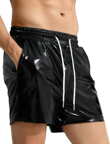 AIEOE Herren Glänzende Sommer Shorts Strandhose Metallic Clubwear Wetlook Party Outfit Schwarz Herstellergröße XL/EU L von AIEOE