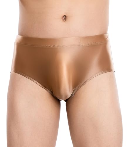 AIEOE Herren Glänzende Unterwäsche Elastischer Slip mit Nahtlosem Schrittbereich Shiny Unterhose Braun Größe XL von AIEOE
