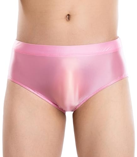 AIEOE Herren Glänzende Unterwäsche Elastischer Slip mit Nahtlosem Schrittbereich Shiny Unterhose Rosa Größe XL von AIEOE