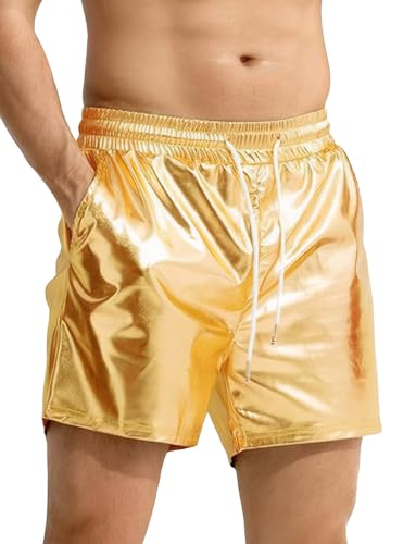AIEOE Herren Glitzer Kunstleder Shorts Metallic Disco Party Kurze Hose Wetlook Sportshorts Gold Herstellergröße 3XL/ EU XXL von AIEOE