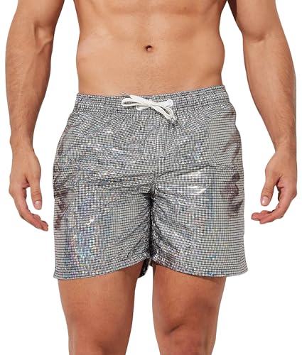 AIEOE Herren Glitzer Shorts Glänzende Kurze Hose Strandhose Männer Metallshorts Witziger Strand Shorts Größe L von AIEOE