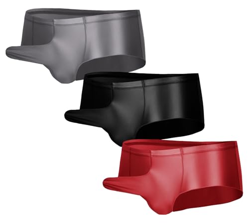 AIEOE Herren Glossy Boxer Slips Mehrpack Nahtlose Sexy Brief Beutel Boxershorts Stretch Durchsichtig Underwear Tanga EU XL (Asie XXL) von AIEOE