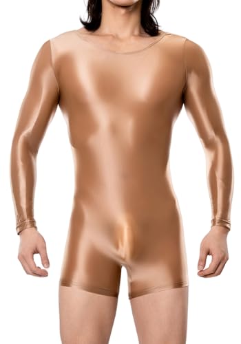 AIEOE Herren Glossy Jumpsuit Elastisch Leicht Overall Eng Galtt Bodysuit Durchsichtig Trikot Leotard XL von AIEOE