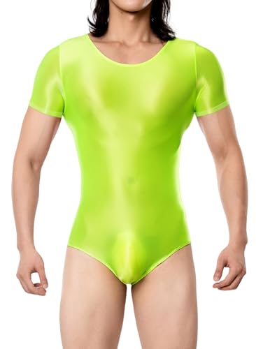 AIEOE Herren Glossy Jumpsuit Elastisch Leicht Overall Eng Galtt Bodysuit Durchsichtig Trikot Leotard XL von AIEOE