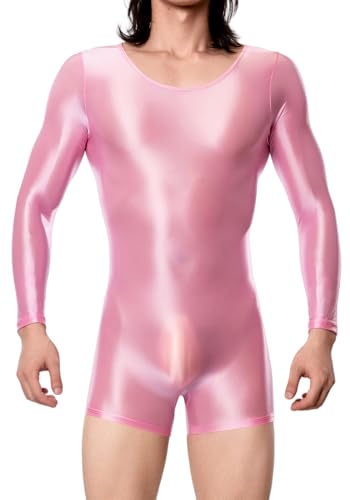 AIEOE Herren Glossy Jumpsuit Elastisch Leicht Overall Eng Galtt Bodysuit Durchsichtig Trikot Leotard XL von AIEOE