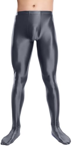 AIEOE Herren Glossy Leggings Einteiler Dünn Jumpsuit Öl Glänzend Strumpfhosen Elastische Taille Yogahose Bikerhose Übergröße Glatte Sportleggings L von AIEOE