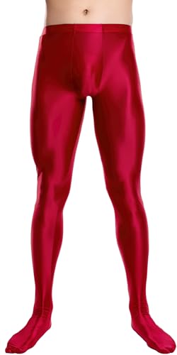 AIEOE Herren Glossy Leggings Einteiler Dünn Jumpsuit Öl Glänzend Strumpfhosen Elastische Taille Yogahose Bikerhose Übergröße Glatte Sportleggings L von AIEOE