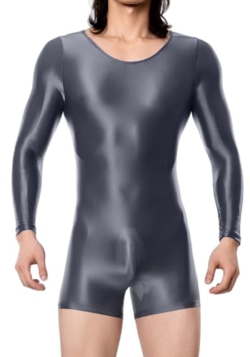 AIEOE Herren Glossy Overall Elastisch Leicht Bodysuit Langarm Durchsichtig Kompression Unterwäsche XL von AIEOE