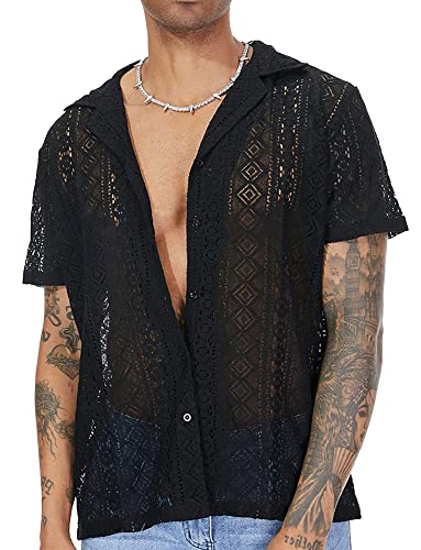 AIEOE Herren Hemd Transparent Kurzarm Freizeithemd Sommer Spitze T-Shirt Männer Lace Shirts V-Ausschnitt Spitzenhemd Lässig Sommerhemd - XL AIEOE Herren Hemd Transparent Kurzarm Freizeithemd Sommer Spitze T-Shirt Männer Lace Shirts V-Ausschnitt Spitzenhemd Lässig Sommerhemd - XL von AIEOE