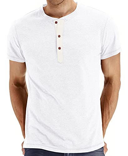 AIEOE Herren Henley Shirt Kurzarm T-Shirt Casual Kurzarmshirt für Männer Sommer Tshirt Weiß M von AIEOE