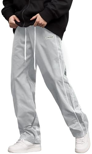 AIEOE Herren Hip Hop Hose y2k Vintage Trackpants Locker Dünn Freizeithose Weite Baggy Hose mit Kordelzug S von AIEOE