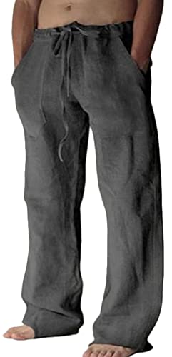 AIEOE Herren Hose im Leinen-Look Atmungsaktive Yogahose Loose Fit Freizeithose Männer Loungehose Grau Herstellergröße 5XL/ EU 3XL von AIEOE