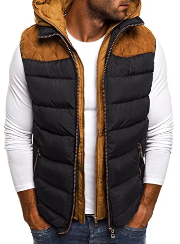 AIEOE Herren Kapuze Steppweste Herbst Winter Ärmellose Jacke Freizeitweste Männer Übergangsweste Schwarz 3XL von AIEOE