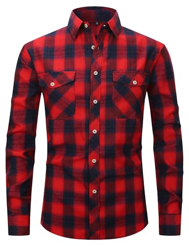 AIEOE Herren Karohemd Langarm Freizeithemd Slim Fit Hemdjacke Herbst Knopf Holzfällerhemd mit Taschen M von AIEOE