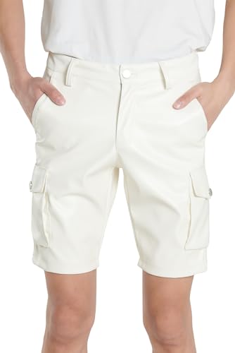 AIEOE Herren Kunstleder Shorts Slim Fit Biker Lederhose Kurz Stretch Dünn Lederjeans Nightclub Bleistift Kurze Hose Weiß - 36 von AIEOE