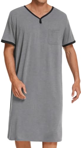 AIEOE Herren Kuzrarm Schlafanzug Rundhals Einteiliger Nachthemd Sommer Knöpfe Loungewear Pyjamaoberteil XXL von AIEOE