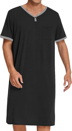 AIEOE Herren Kuzrarm Schlafanzug Rundhals Einteiliger Nachthemd Sommer Knöpfe Loungewear Pyjamaoberteil XXL von AIEOE